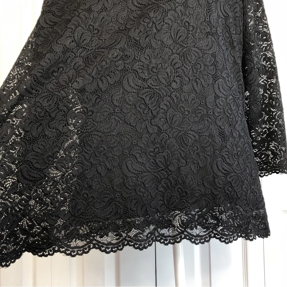 Roaman's Elegant Black Lace Sheer 3/4 Sleeve Scalloped Blouse Top 18/20